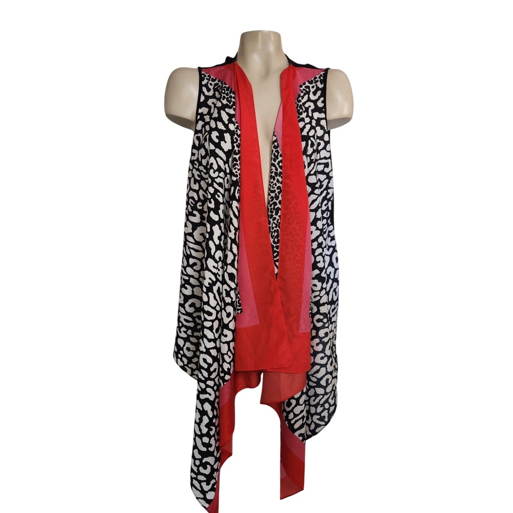 Chicos Womens Size 2 Leopard Print Colorblock Draped Open Front Vest Black Red